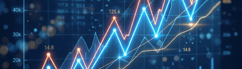 Line and bar chart depicting financial growth trends from January to December